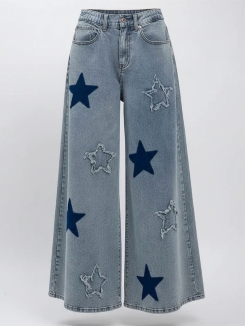 Blue Velvet Wide Leg Light Wash Star Patch Jeans